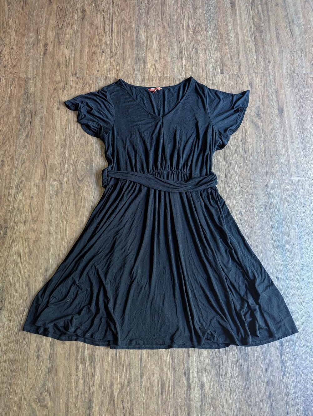 Modcloth Black V-Neck Flutter Sleeve Belted Dress Sz 2X